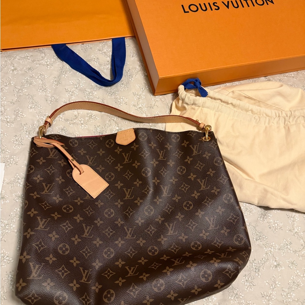 Louis Vuitton Dark Brown Monogram Gracef Shoulder Bag with Natural Vachetta Trim
